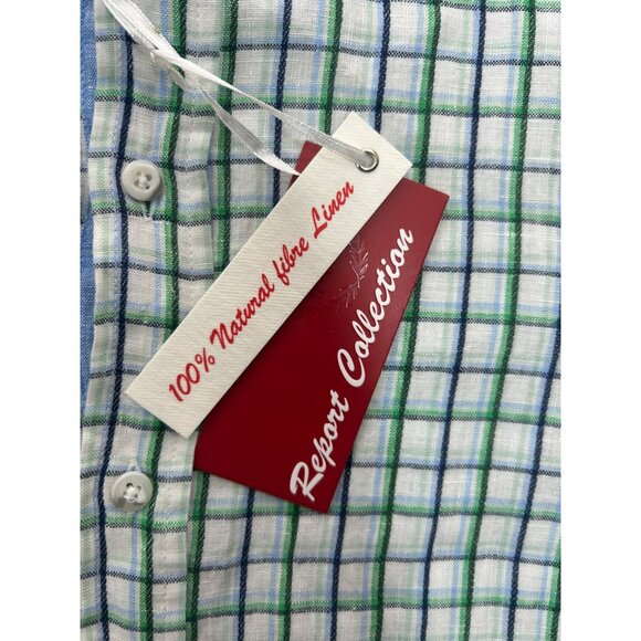 Report Collection Mens Plaid Linen Shirt XL NWT New Blue-Green Check - Picture 6 of 7
